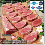Beef Eye Fillet Mignon Has Dalam Tenderloin AGED BY GOODWINS 3-4 weeks STEER (young cattle) Australia HARVEY frozen 1/3 WELLINGTON cuts (price/pc 1kg)